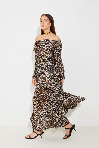 Suncoo Leopard Print Skirt Beige Fado - MMJs Fashion