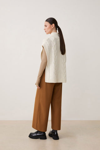 Suncoo Sleeveless Cable Knit Tabard Jumper Ivory Plagny - MMJs Fashion