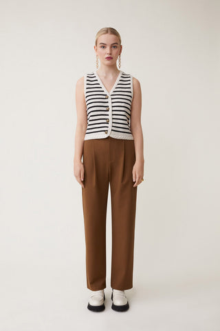 Suncoo Stripe Knitted Waistcoat Ivory Black Gabino - MMJs Fashion