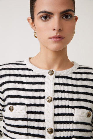 Suncoo Striped Cardigan Ivory Black Gabriel - MMJs Fashion