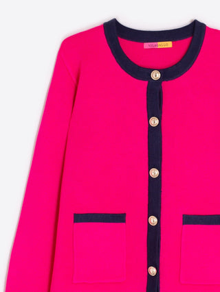 Vilagallo Contrast Trim Cardigan Pink Navy Blue - MMJs Fashion