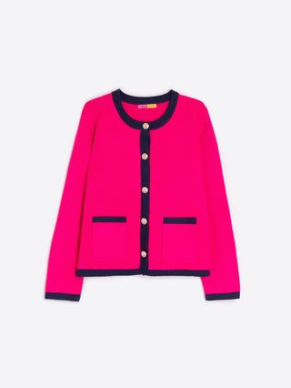 Vilagallo Contrast Trim Cardigan Pink Navy Blue - MMJs Fashion