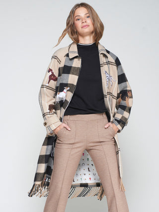 Vilagallo Embroidered Checked Coat Beige Black Berenice - MMJs Fashion