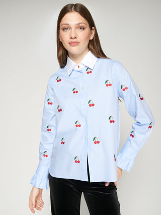 Vilagallo Embroidered Cherry Blouse Blue Red Alba - MMJs Fashion