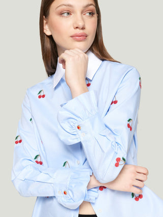 Vilagallo Embroidered Cherry Blouse Blue Red Alba - MMJs Fashion