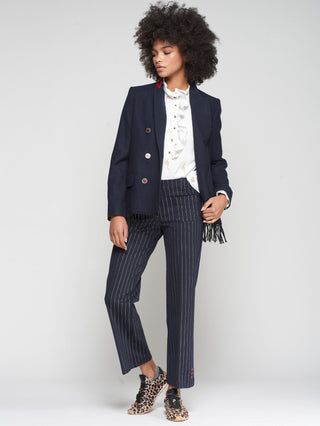 Vilagallo Fringed Tailored Jacket Navy Blue - MMJs Fashion