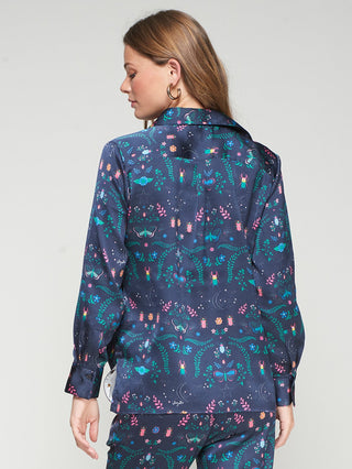 Vilagallo Insects Print Blouse Navy Blue Isa - MMJs Fashion