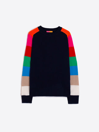 Vilagallo Multicoloured Striped Sleeve Jumper Navy Blue - MMJs Fashion