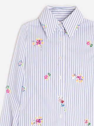 Vilagallo Striped Blouse with Sequin Flowers Blue Mafalda - MMJs Fashion