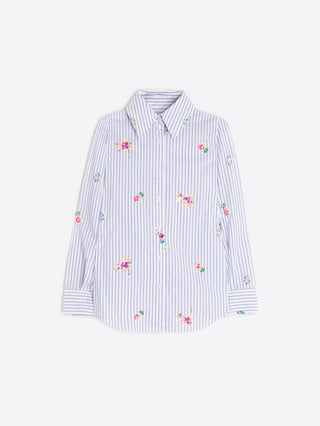 Vilagallo Striped Blouse with Sequin Flowers Blue Mafalda - MMJs Fashion