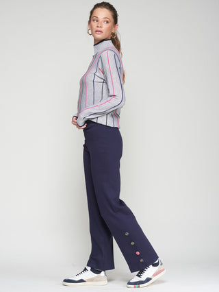 Vilagallo Tailored Trousers with Buttons Navy Blue Mikaela - MMJs Fashion