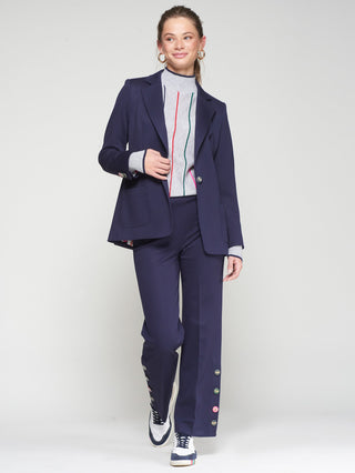 Vilagallo Tailored Trousers with Buttons Navy Blue Mikaela - MMJs Fashion