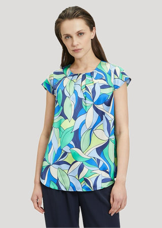 Betty Barclay Top Green Blue Leaf Pattern - MMJs Fashion