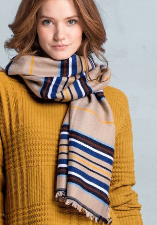 Bianca Scarf Beige Navy Gold Check - MMJs Fashion