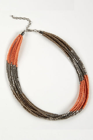 Dante Beaded Necklace Orange Bronze Silver - MMJs Fashion