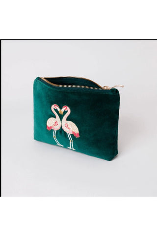 Elizabeth Scarlett Flamingo Mini Pouch in Green Velvet - MMJs Fashion
