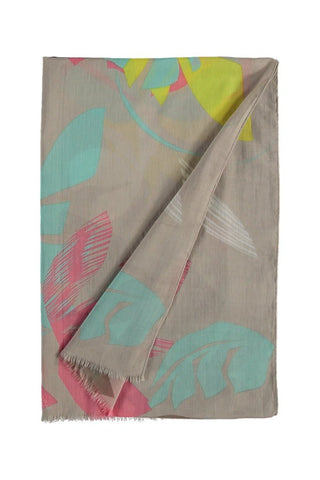 Fraas Scarf Grey Turquoise Leaf Pattern - MMJs Fashion