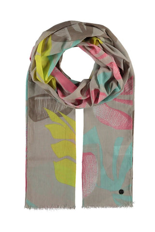 Fraas Scarf Grey Turquoise Leaf Pattern - MMJs Fashion