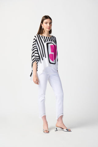 Joseph Ribkoff Abstract Print Georgette Top in Ivory & Pink - MMJs Fashion