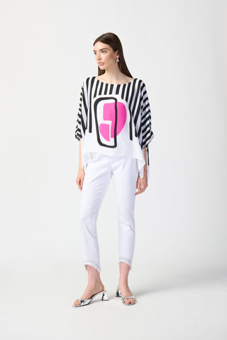 Joseph Ribkoff Abstract Print Georgette Top in Ivory & Pink - MMJs Fashion