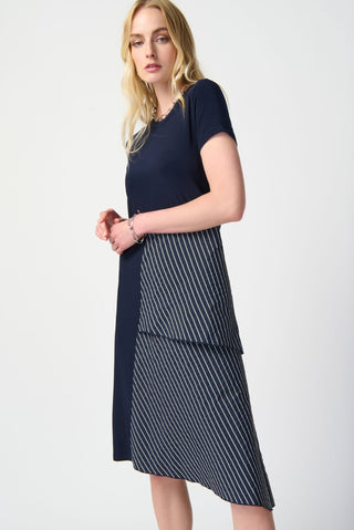 Joseph Ribkoff Asymmetric Dress in Navy Blue - MMJs Fashion