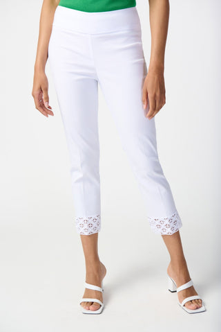 Joseph Ribkoff Cropped Pull-On Trousers White with Lace - MMJs Fashion