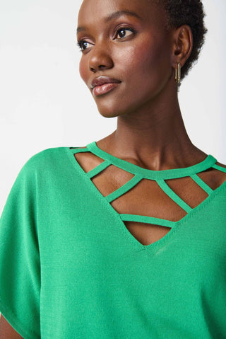 Joseph Ribkoff Cut-Out Neckline Top in Green - MMJs Fashion