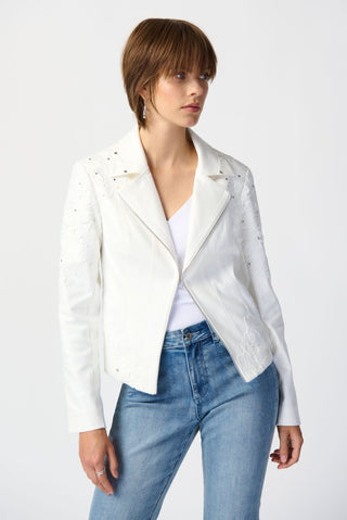 Joseph Ribkoff Floral Appliqué Jacket in Ivory with Studs - MMJs Fashion