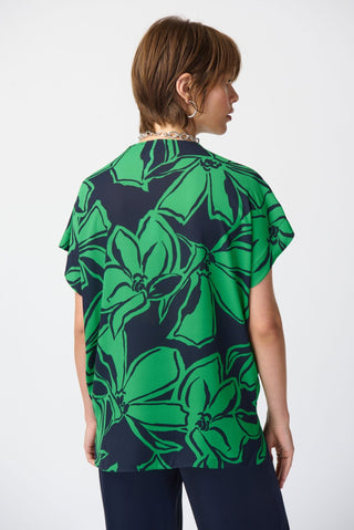 Joseph Ribkoff Floral Print Boxy Top in Green & Blue - MMJs Fashion