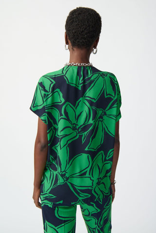 Joseph Ribkoff Floral Print Boxy Top in Green & Blue - MMJs Fashion