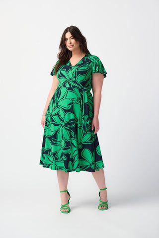 Joseph Ribkoff Floral Print Wrap Dress in Green Blue - MMJs Fashion