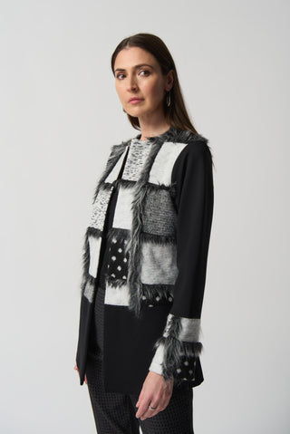 Joseph Ribkoff Jacket Black Grey with Faux Fur - MMJs Fashion