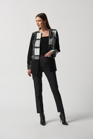 Joseph Ribkoff Jacket Black Grey with Faux Fur - MMJs Fashion