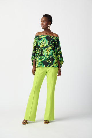 Joseph Ribkoff Leaf Print Top in Green and Black - MMJs Fashion