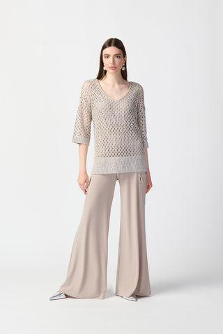 Joseph Ribkoff Open Stitch Sequin Sweater in Beige - MMJs Fashion