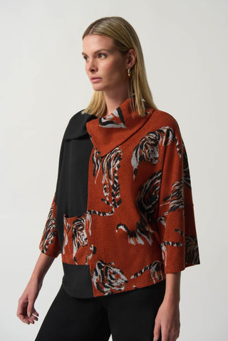 Joseph Ribkoff Top Brown Black Tiger Pattern - MMJs Fashion