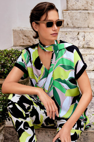 Joseph Ribkoff Tropical Print Top Green Ivory Beige - MMJs Fashion