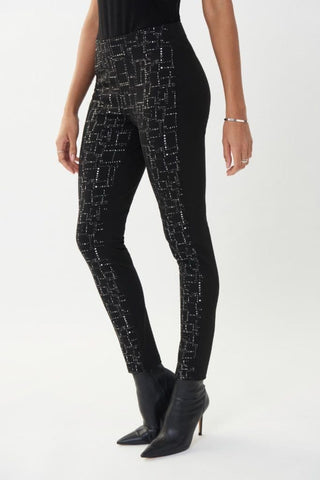 Joseph Ribkoff Trousers Black Silver Abstract Pattern - MMJs Fashion