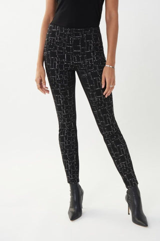Joseph Ribkoff Trousers Black Silver Abstract Pattern - MMJs Fashion