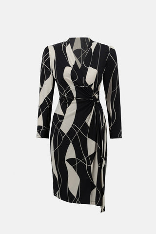 Joseph Ribkoff Wrap Dress Black Beige - MMJs Fashion