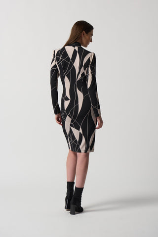 Joseph Ribkoff Wrap Dress Black Beige - MMJs Fashion