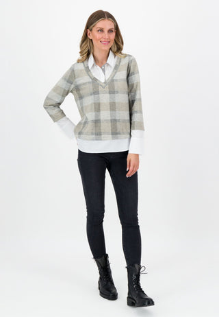 Just White 2-in-1 Top Beige Grey Check - MMJs Fashion