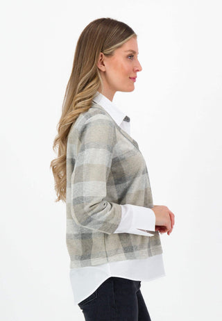 Just White 2-in-1 Top Beige Grey Check - MMJs Fashion