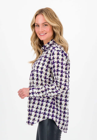 Just White Blouse Purple Houndstooth - MMJs Fashion