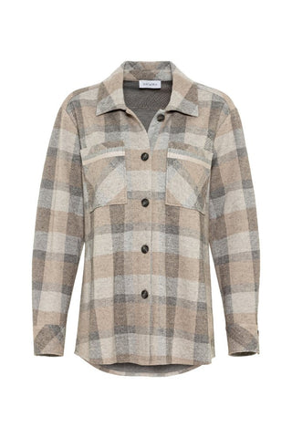 Just White Checked Over Shirt Beige Grey - MMJs Fashion