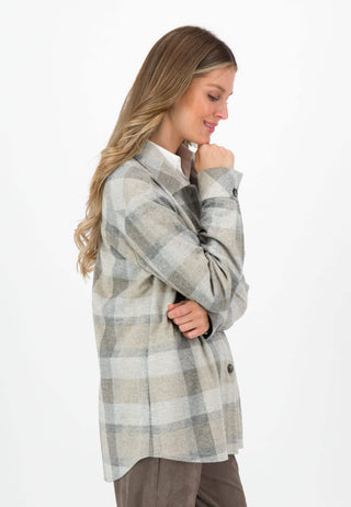 Just White Checked Over Shirt Beige Grey - MMJs Fashion