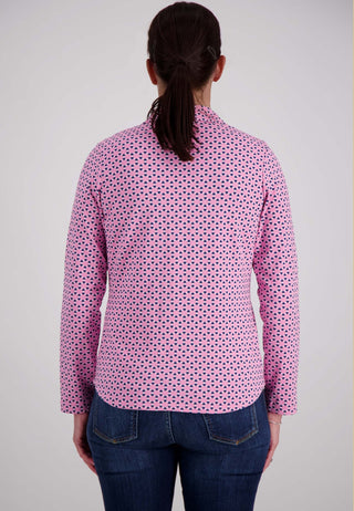 Just White Geometric Print Blouse Pink Blue - MMJs Fashion