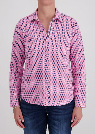 Just White Geometric Print Blouse Pink Blue - MMJs Fashion