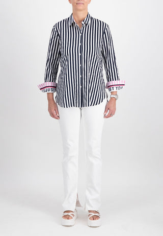 Just White Navy & White Stripe Blouse - MMJs Fashion