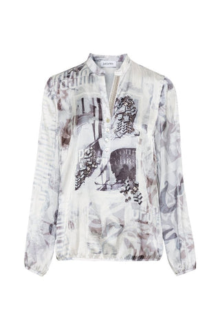 Just White Printed Blouse Grey Off White - MMJs Fashion
